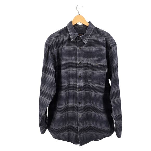 Woolrich Gray Black Striped Button Up Flannel Shirt Mens XL Long Sleeve Collared - Picture 2 of 6